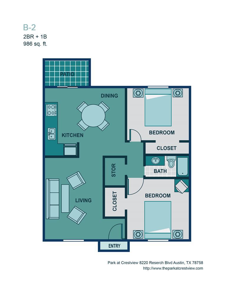 2 Bed/ 1 Bath B2 Floor Plan 5